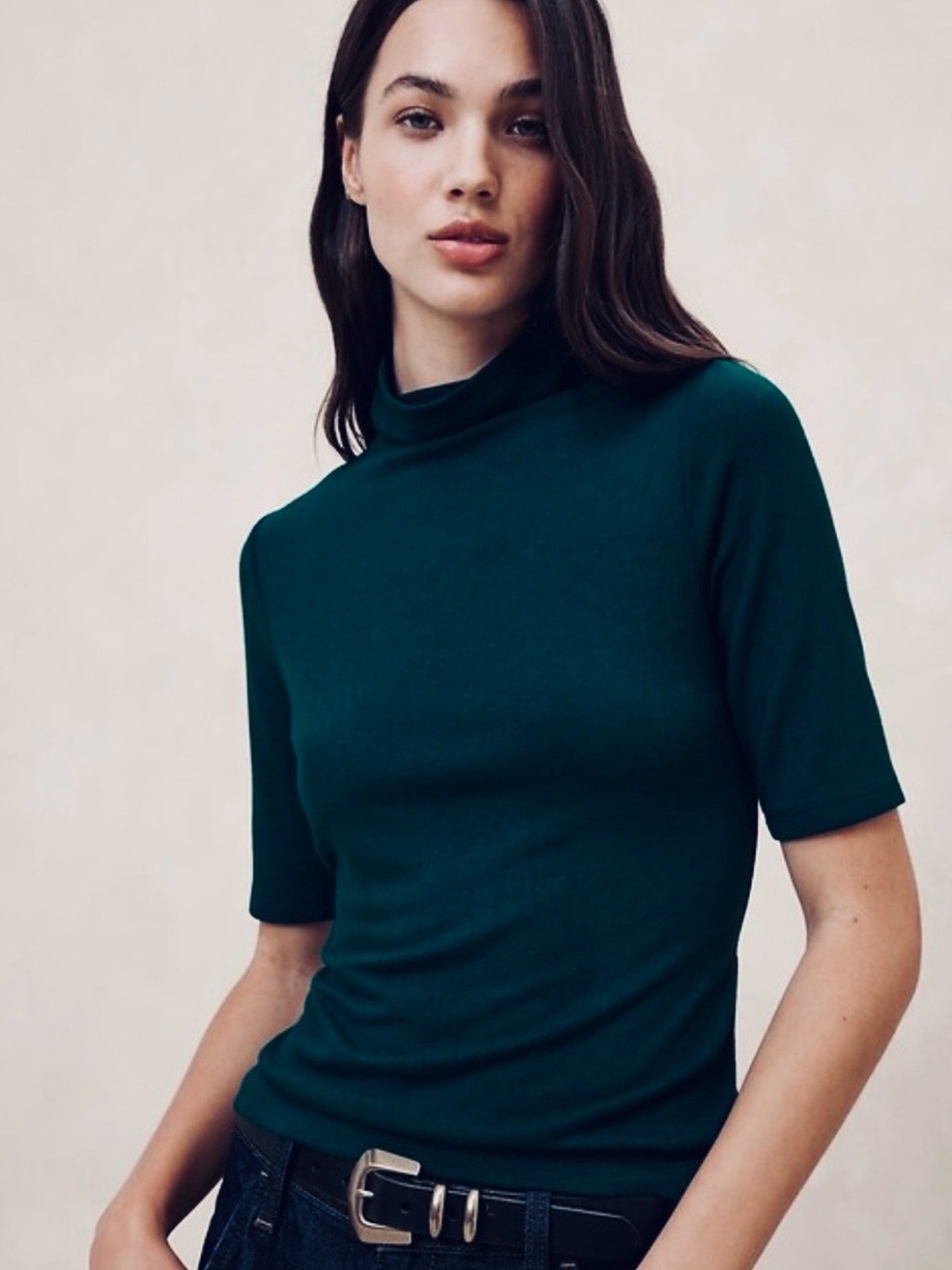 NWT Banana Republic Factory Women M Elbow Sleeve Turtleneck Sweater Pacific Blue